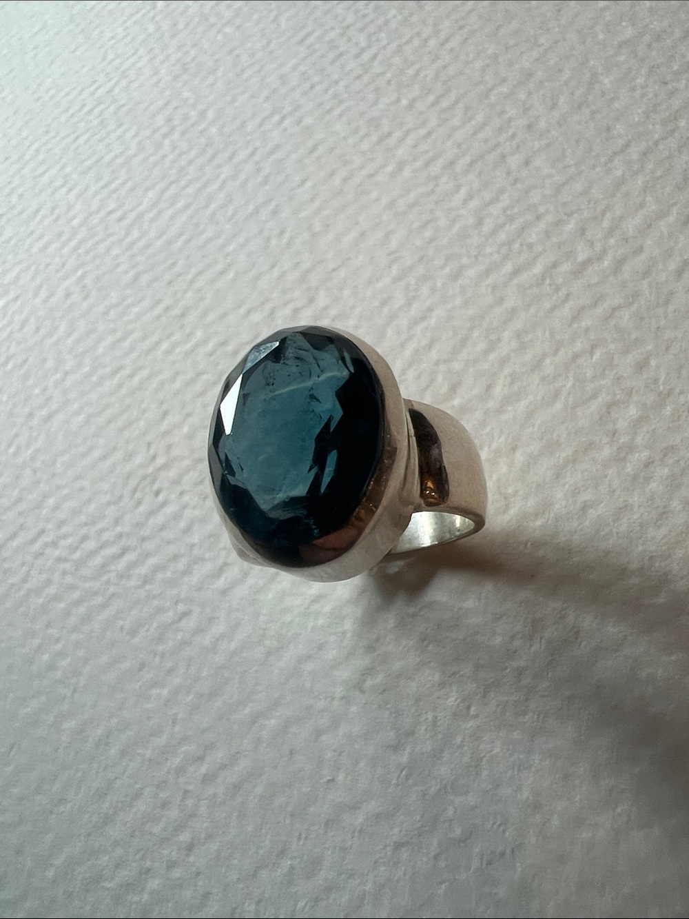 Sterling Silver Ring with Deep Teal Blue Faceted Stone - Picture 6 of 7